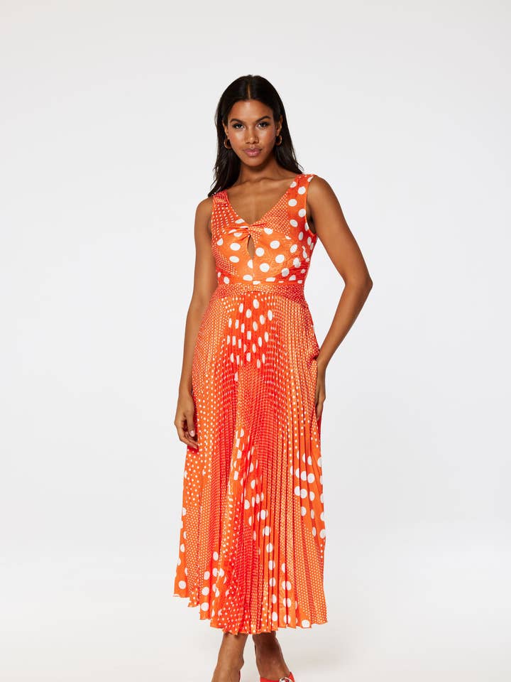 Closet Gold Midi Pleated Dress D10339 for wholesale by Closet London