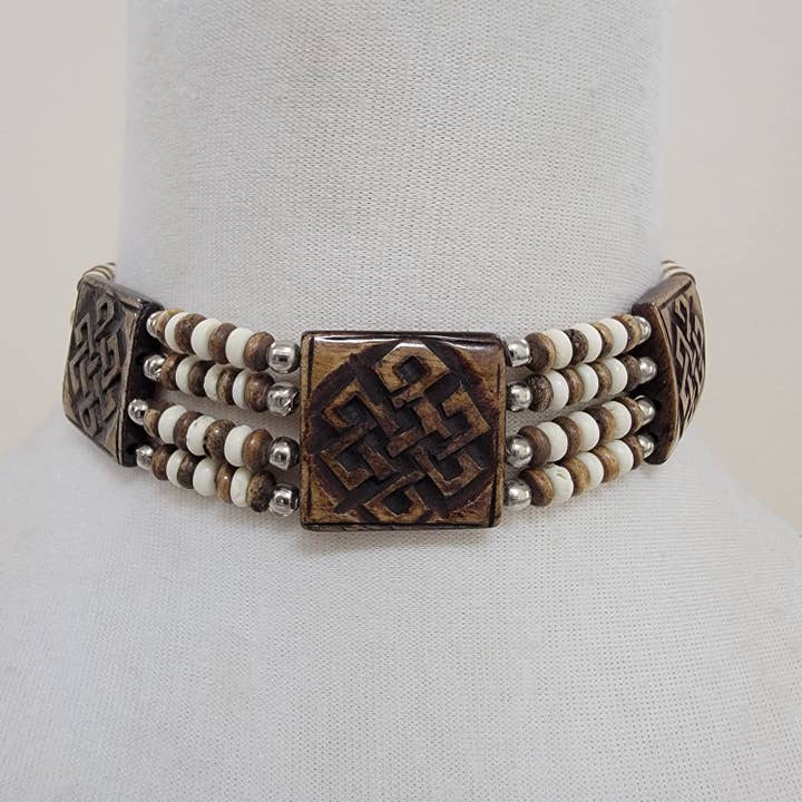 Carved Bone & Beaded Tribal Choker for wholesale by Treasure Jewelry
