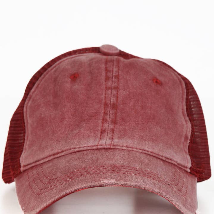 DRED High Ponytail Dark Red Hat with Dark Red Mesh for wholesale on Faire3