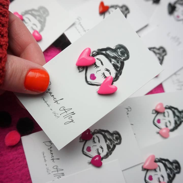 Small heart stud hot pink for wholesale by Branch Alley