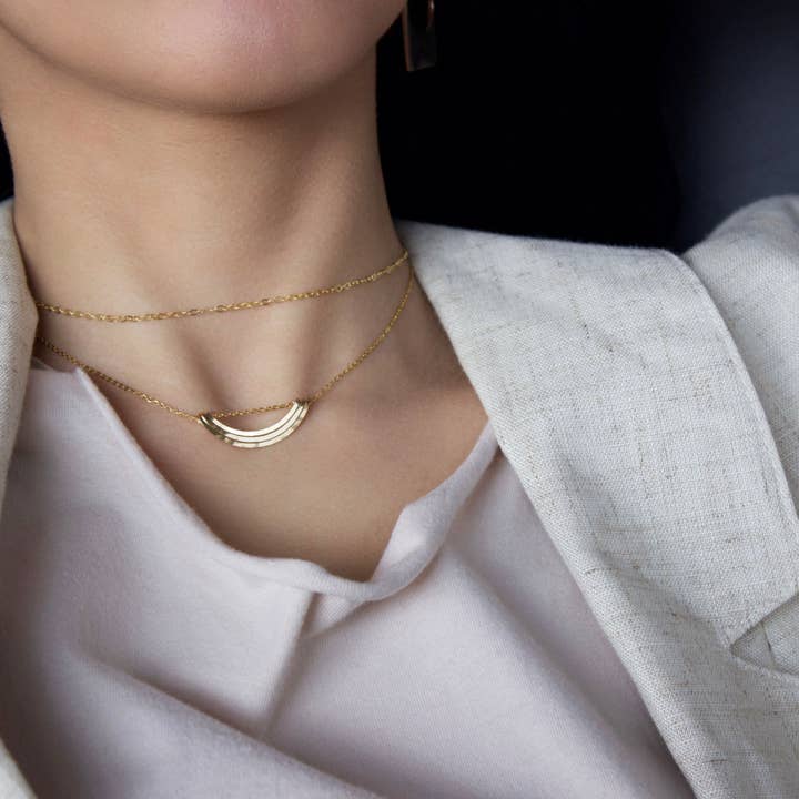 Rainbow, Delicate, Minimalist Crescent Necklace, Handmade for wholesale by L.Greenwalt Jewelry