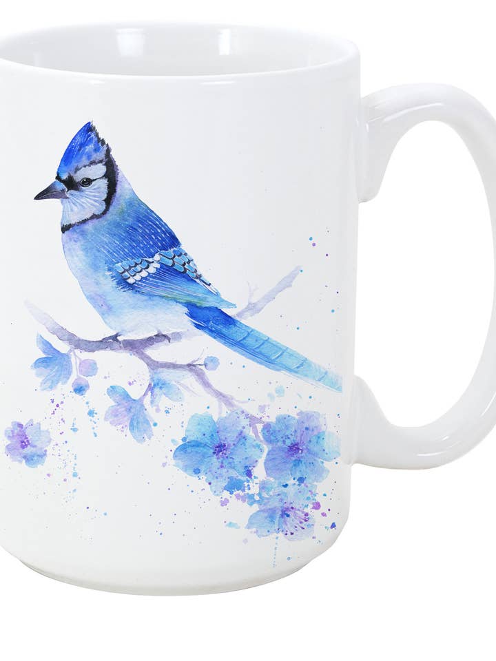 15oz Art Mug - Shimmer - Blue Jay Bird for wholesale by Oladesign