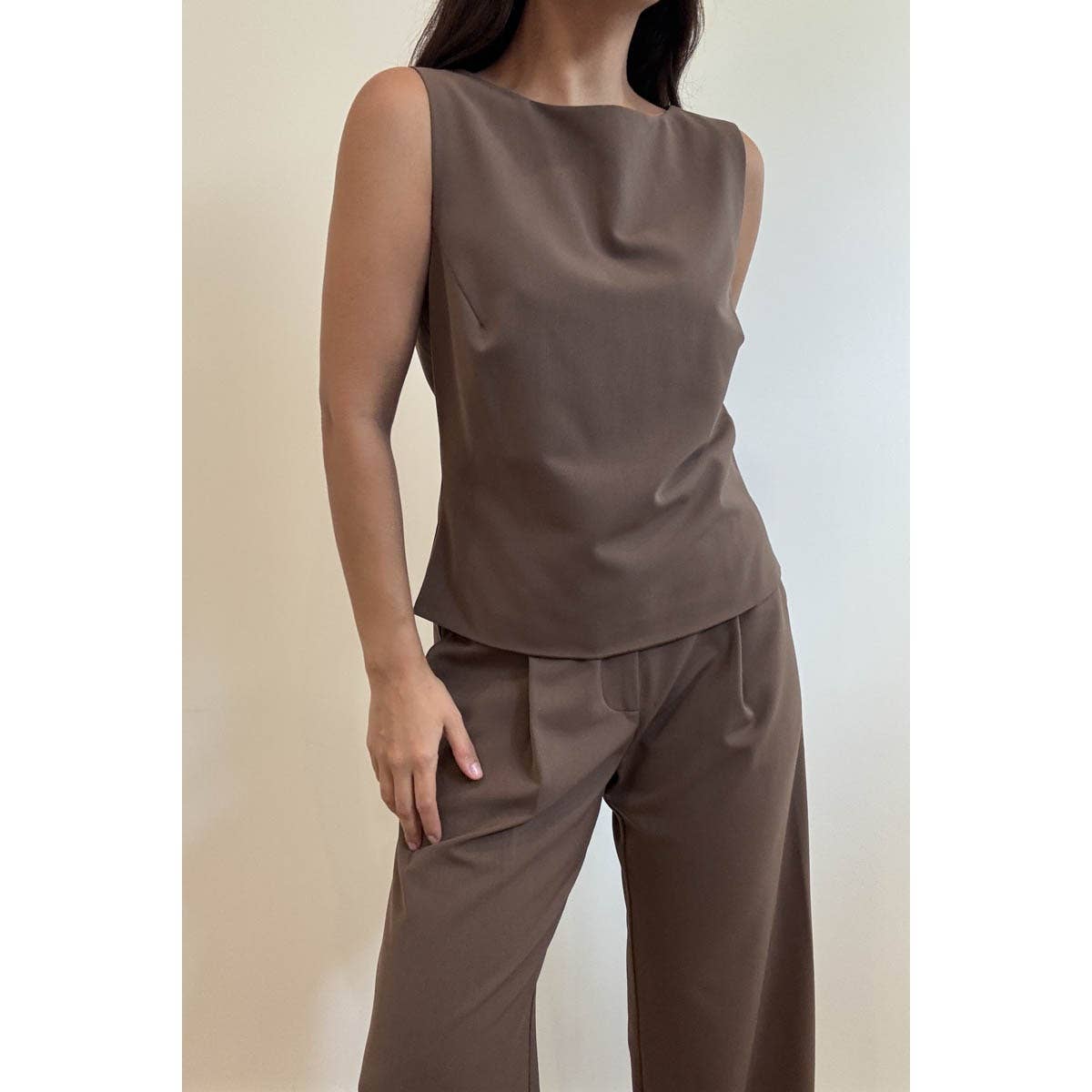 MUSHROOM Sleeveless Top W/ Straight Leg Pants Sets for wholesale on Faire3