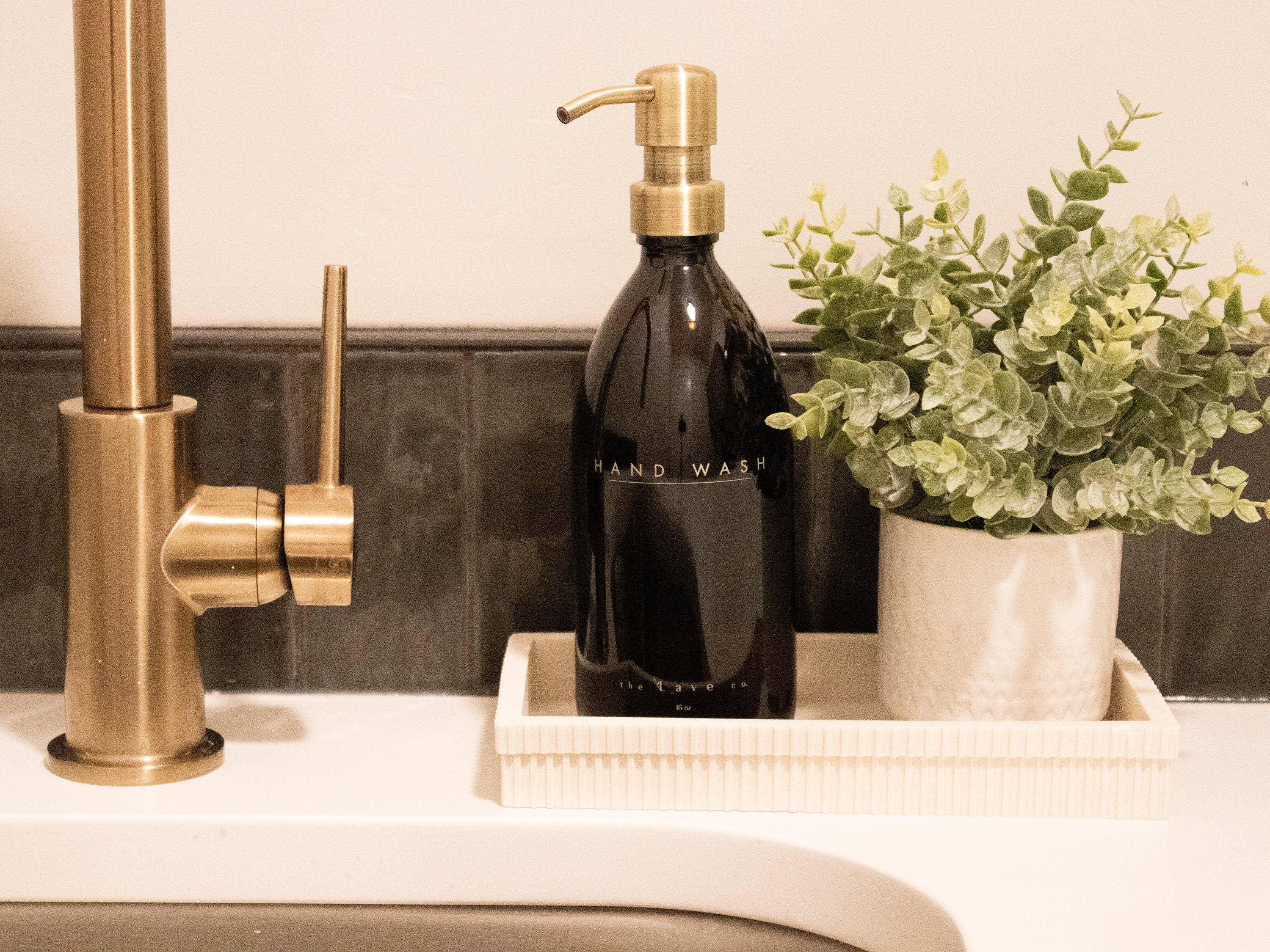 the Lave co - Wholesale Soap Dispenser - 16 oz Amber Glass "Hand Wash" Dispenser w/ Gold Pump10