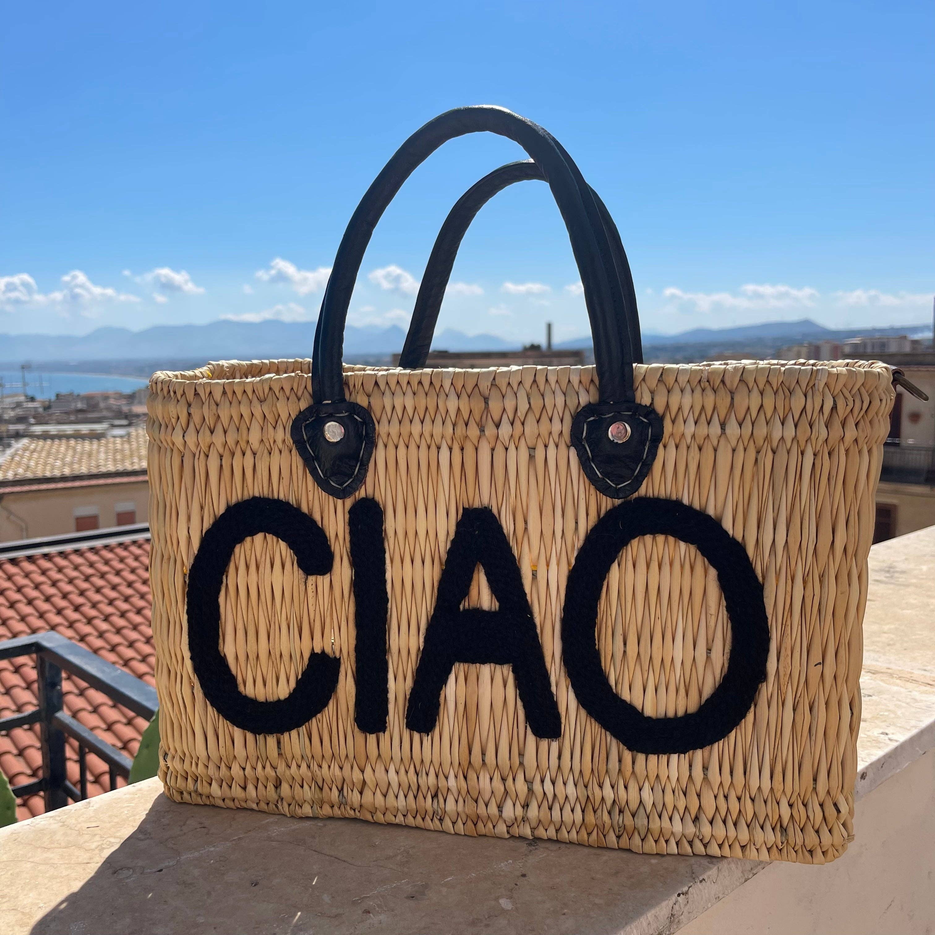 Oriana Lamarca Designs - Wholesale Tote Bag - Women's - CIAO Black Leather Handle Reed Bag1