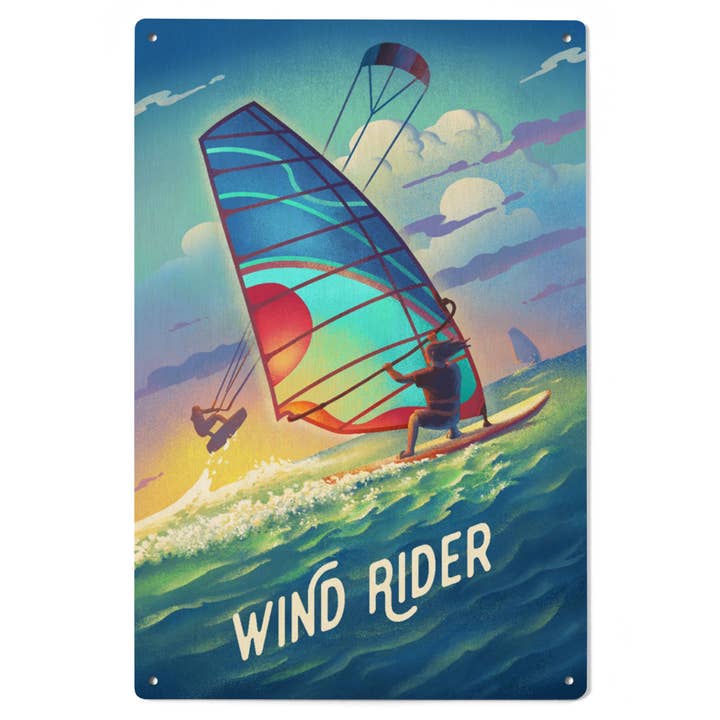 WOOD SIGN ART Wind Rider Lithograph Wind & Kite Surfing for wholesale by Lantern Press