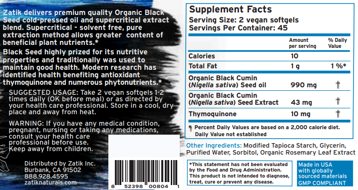 Zatik Naturals - Wholesale Oral Supplement/Vitamin - Black Cumin Seed Oil, 90 Vegan Softgels1
