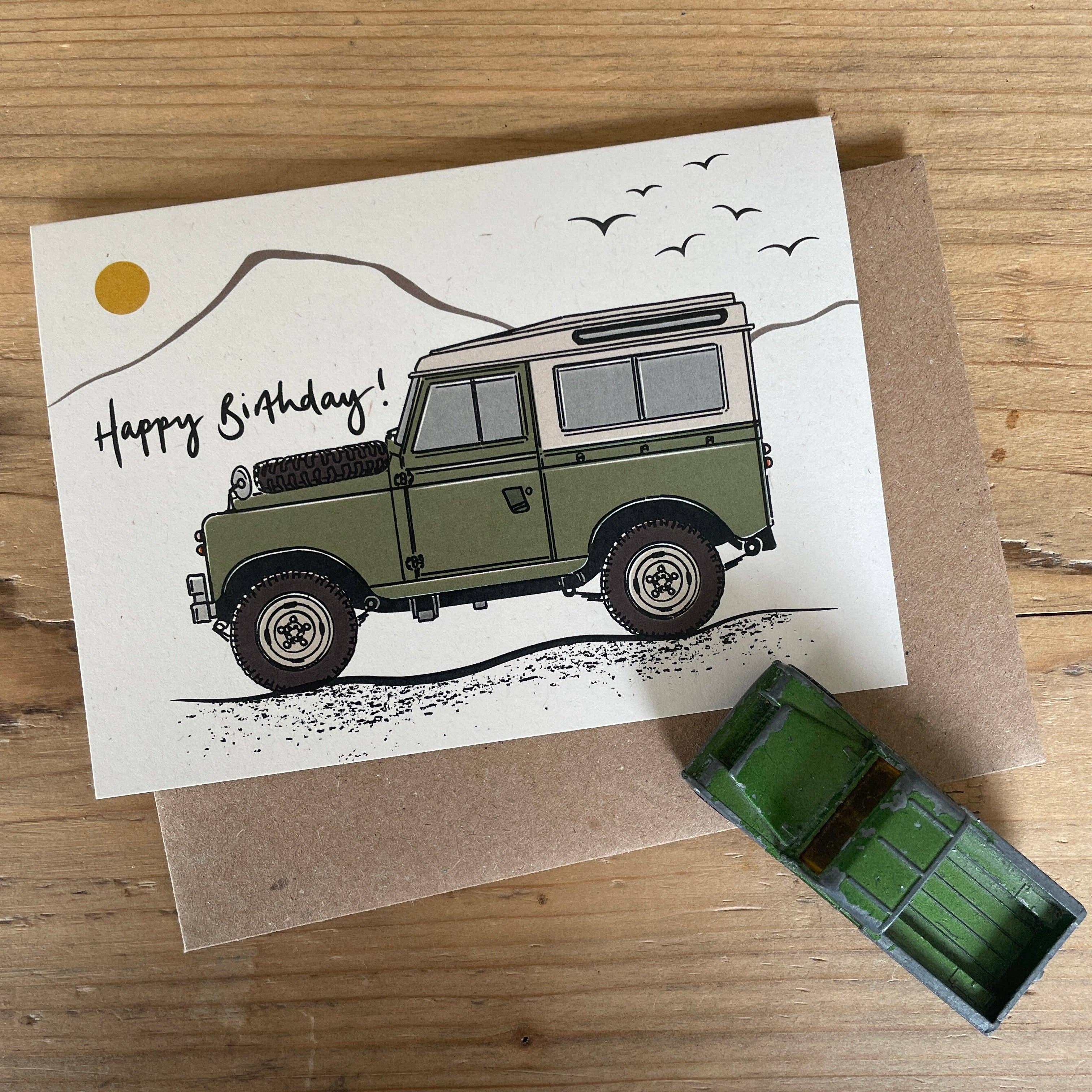 Rock & Saltwater – wholesale Birthday card – Land Rover mountain birthday card0