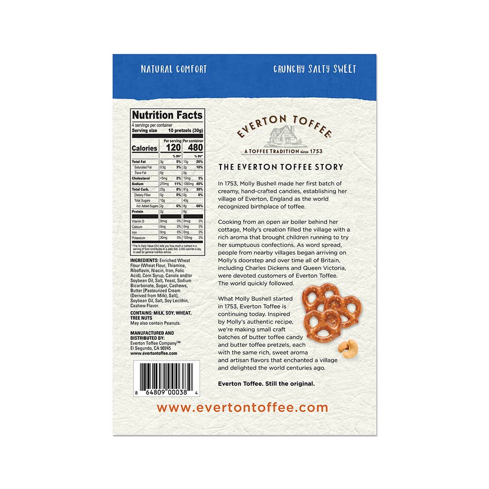 Everton Toffee - Vente Bretzels - Bretzels au beurre et au caramel — Sachet de 4 oz de noix de cajou grillées3