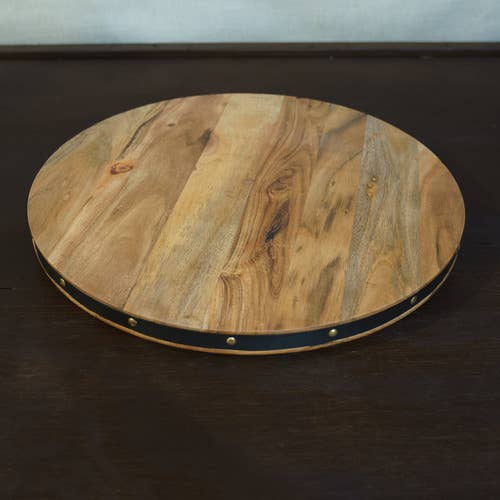 India Handicrafts Inc - Wholesale Lazy Susan - LG Studded Wood Lazy Susan1