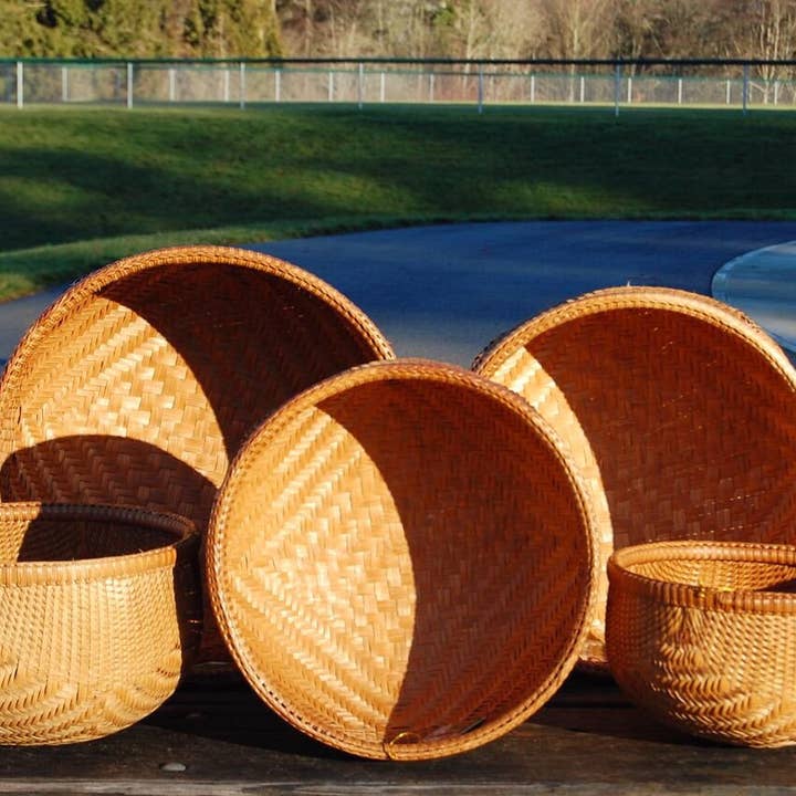 Round Bottom Smoked Bamboo Basket 5 Size Set for wholesale by Baskets of Cambodia