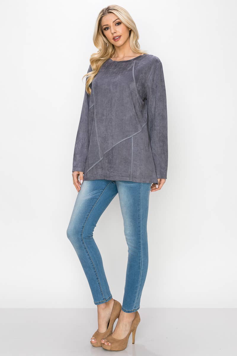 Joh Apparel - Wholesale Blouse - Women's - Aldis Stretch Suede Stitched Top9