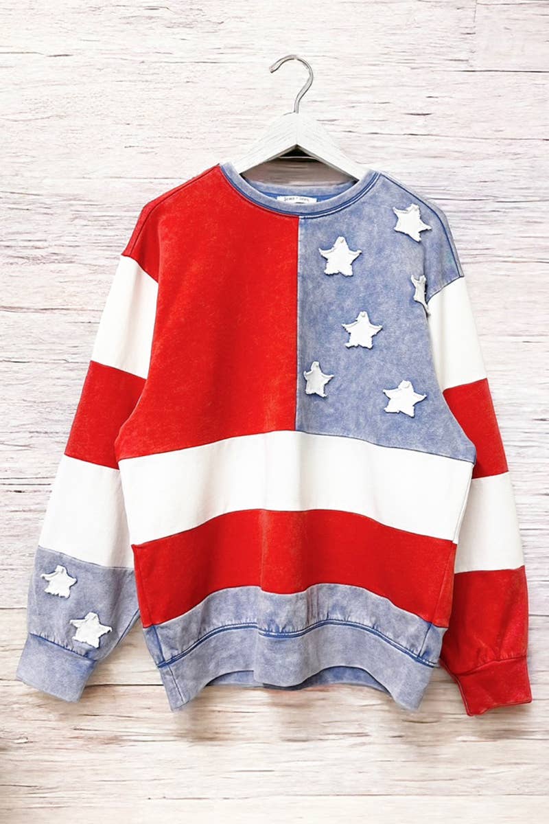 RØD/BLÅ/HVID MINERALVASKET AMERIKANSK FLAG SWEATSHIRT for engroshandel på Faire6