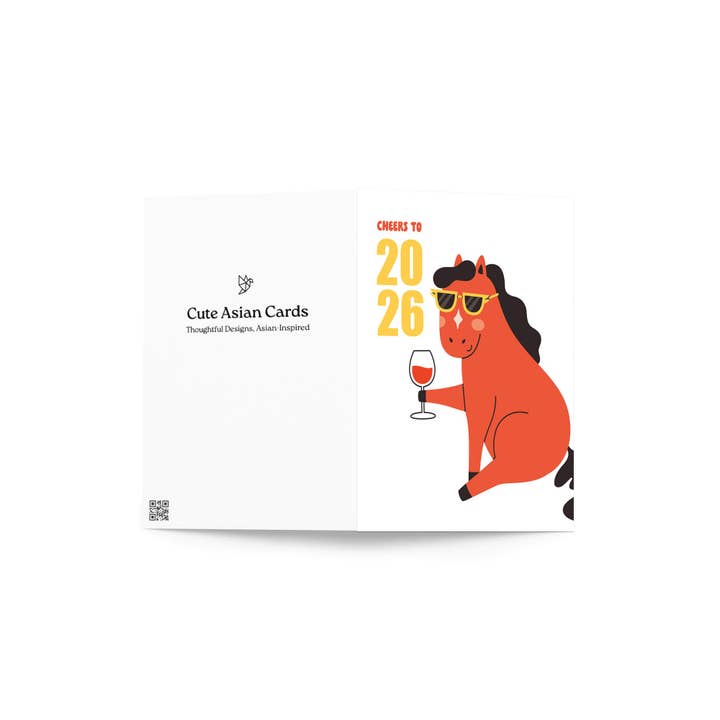 Cute Asian Cards - Wholesale New Year's card - Cool Horse with Shades Lunar New Year Card | Cheers to 20263