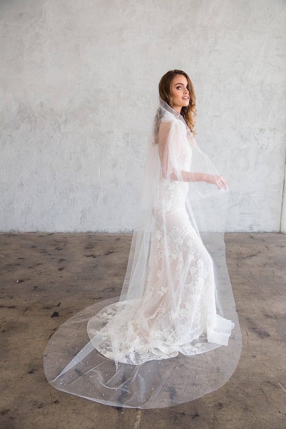 Brides & Hairpins - Wholesale Veil - Women's - DARCY CHAPEL DOUBLE VEIL - WITH SCATTERED PEARLS4