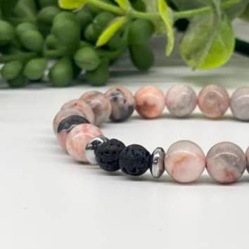Meraki Gemstones - Wholesale Beaded bracelet - Pink Zebra Jasper w/Blk. Lava Bracelet 8mm Beads, 7.5"Long1