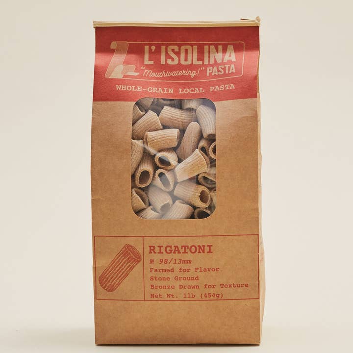 L'Isolina Pasta - Wholesale Pasta - Regenerative Whole-Grain Rigatoni - L'Isolina “Farmed for Flavor” Pasta