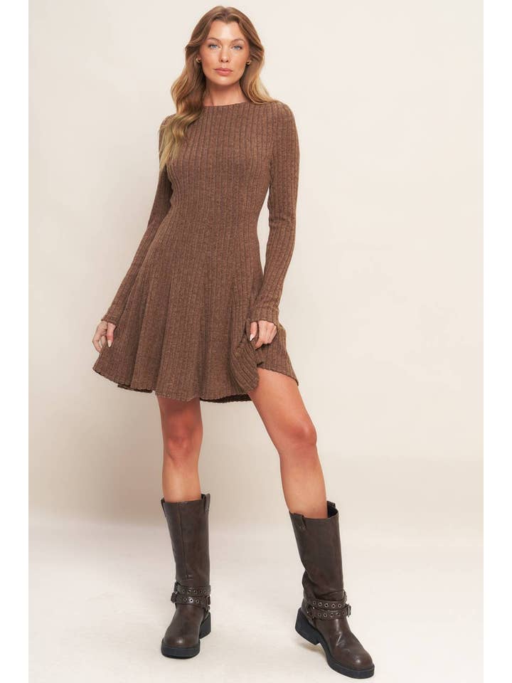 Brown A brushed ribbed knit mini dress - ID23039 for wholesale on Faire1