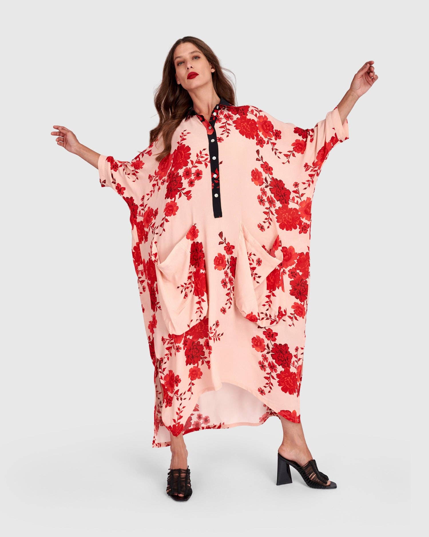 Poudre Kiku Oversized Dress, Apricot Floral for wholesale on Faire5
