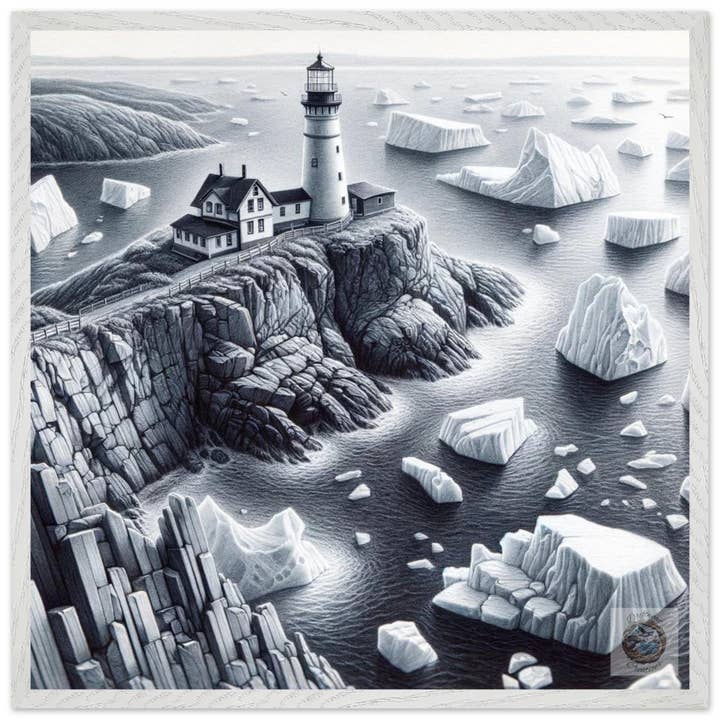 Driftwood Creations – wholesale Art print – Lighthouse Amidst the Ice: Newfoundland's Frozen Shoreline