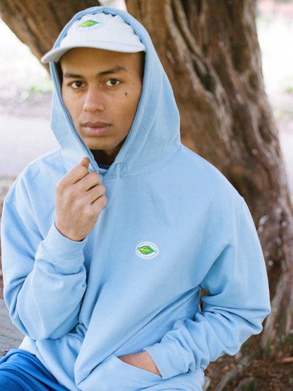 Sudadera con capucha en azul aciano con bordado de pegatinas de frutas para venta al por mayor de Dream But Do Not Sleep