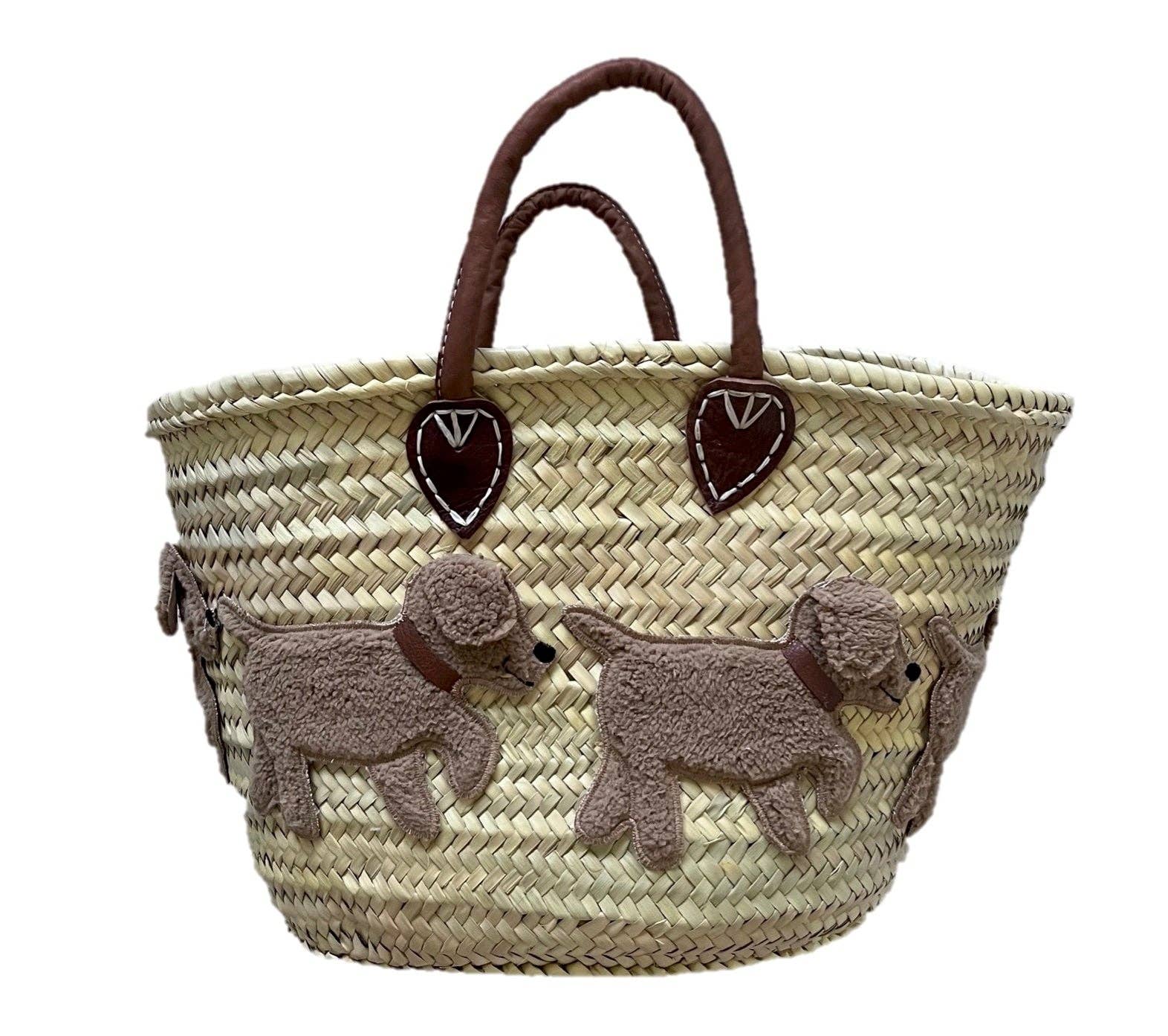 Ziegfeld Kids – Großhandel Tragetasche – Kinder – Große Korbtasche Hund BOBBY mit Ledergriffen und Lederinnentasche. Hunde laufen um die Tasche0