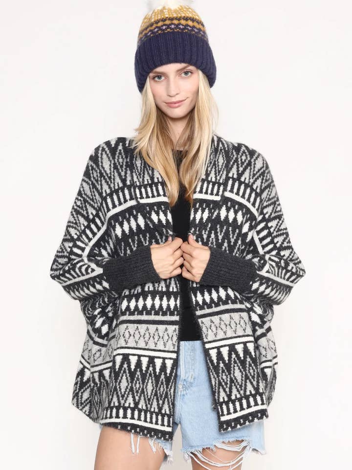 Winter Hand Knitted Beanie Hat w faux Pom Pom for wholesale by Always Swanky