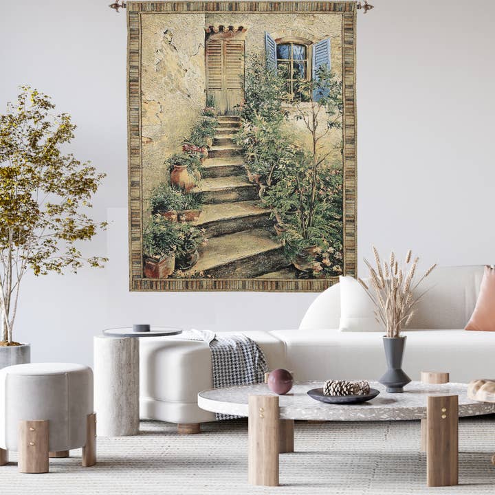 Tuscany Villa Steps Loom Woven Tapestry - 3 Sizes Available for wholesale by Hines of Oxford