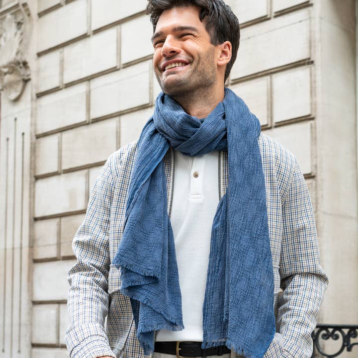 AV08 PARIS - Wholesale Scarf - Men's - Pack of 10 men's scarves - Green/orange/blue tones - Cotton & linen6
