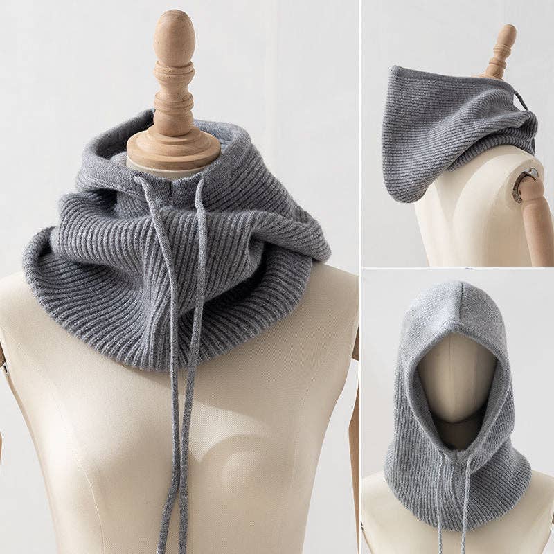 Dipped Shop - Wholesale Beanie - Women's - Drawstring Hooded Scarf One-Piece Hat & Scarf DPS16122