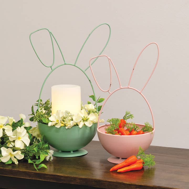 Col House Designs - Wholesale Decorative Tabletop Object - 2/Set - Distressed Metal Bunny Egg Bowls1