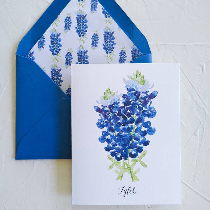 Texas Bluebonnet Watercolor Stationery, Set of 5 for wholesale by mad paperie