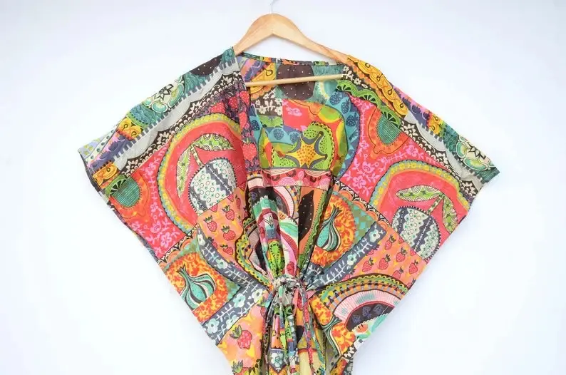 GYPSY STUDIO - Wholesale Kaftan - Women's - Tropical Print Long Cotton Kaftan Organic Kaftan Beach Wear1