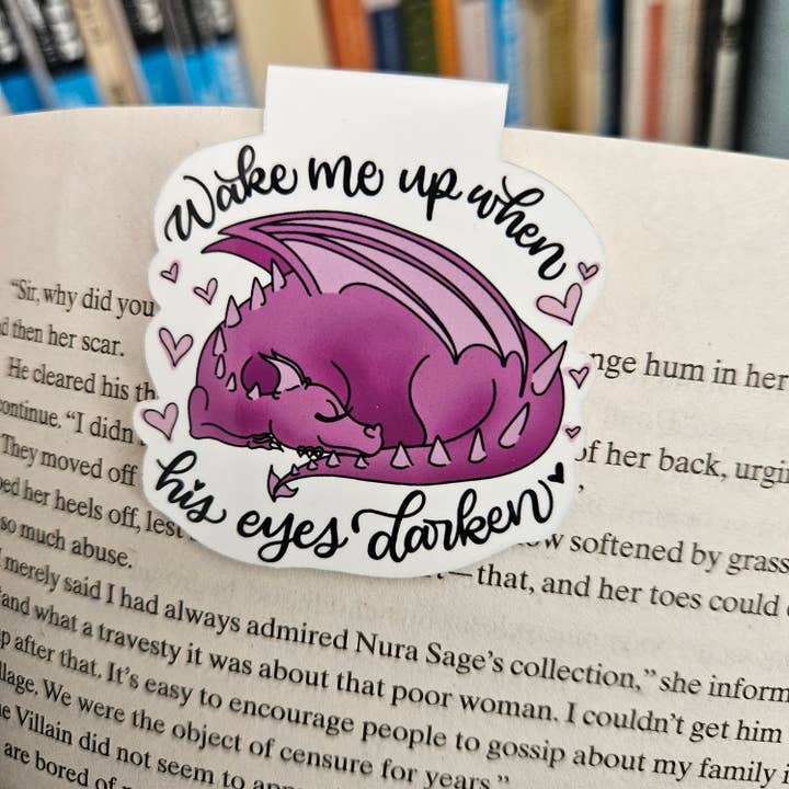 His Eyes Darken Sleeping Dragon Magnetic Bookmark for wholesale by Nerd Lady Designs