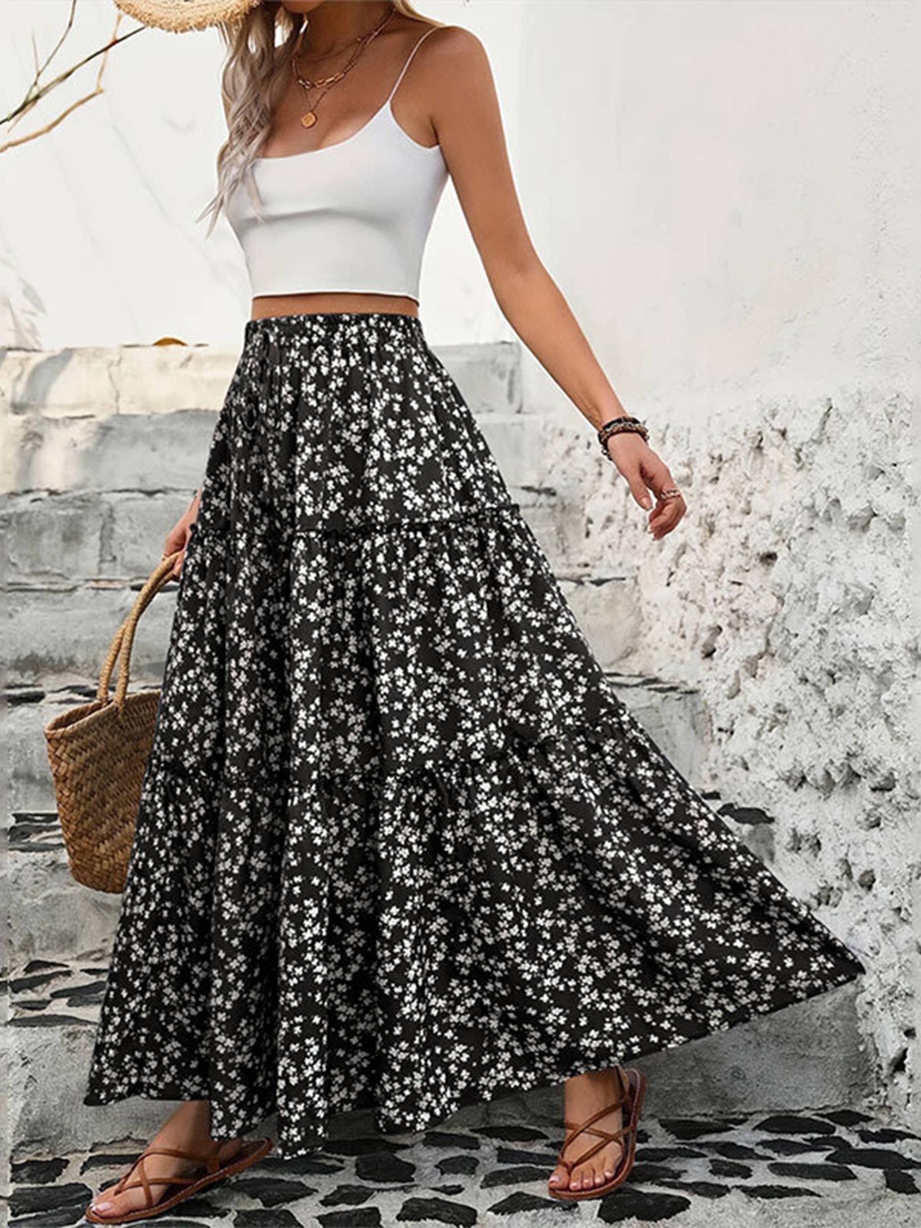 Wholesalesir - Wholesale Skirt - Women's - Floral Belt With Three-layer Splicing Skirt1