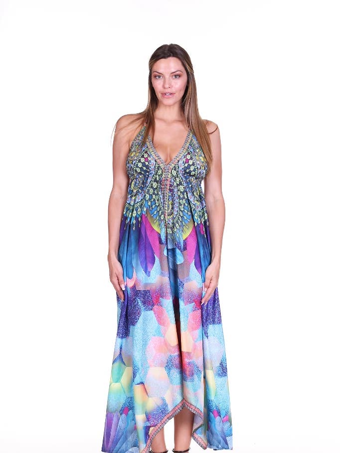 Robe dos nu à éclat géométrique 8088 pour la vente par Sol