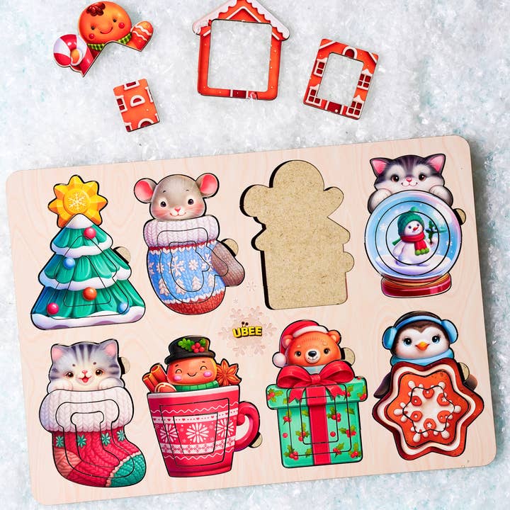 Træpuslespil Sorteringsindsats Til Børn Julevenner for engroshandel hos UBees