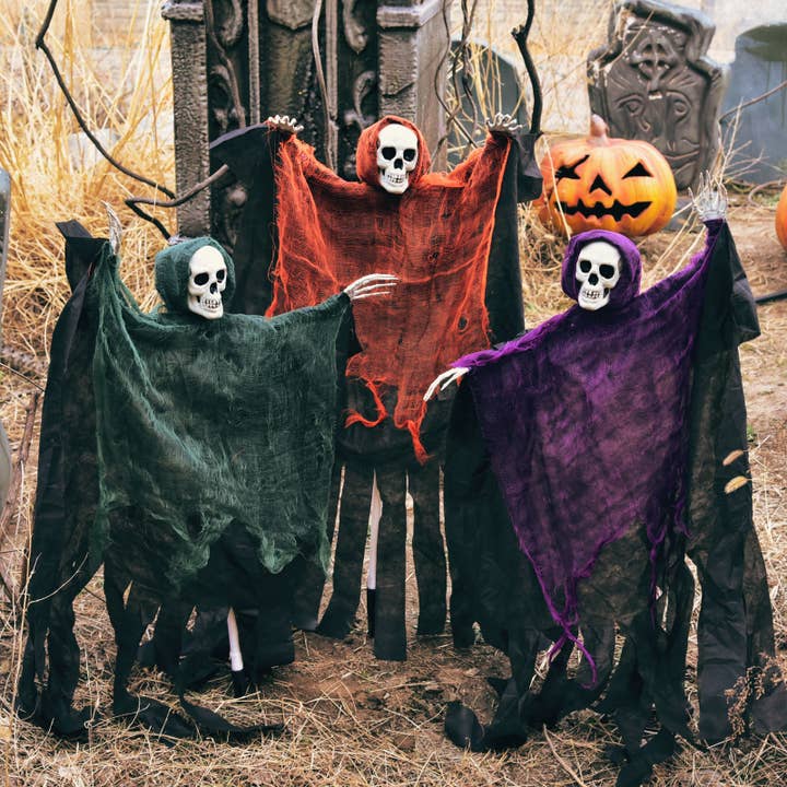 Fun Little Toys - Wholesale Outdoor Ornament/Decor - 3 PCs Scary Skeleton Halloween Decorations