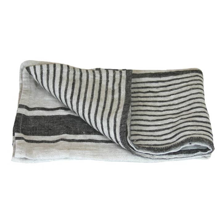 Linen Hand Towel – Stonewashed – Grey with Black Stripes 2 for wholesale by LinenCasa