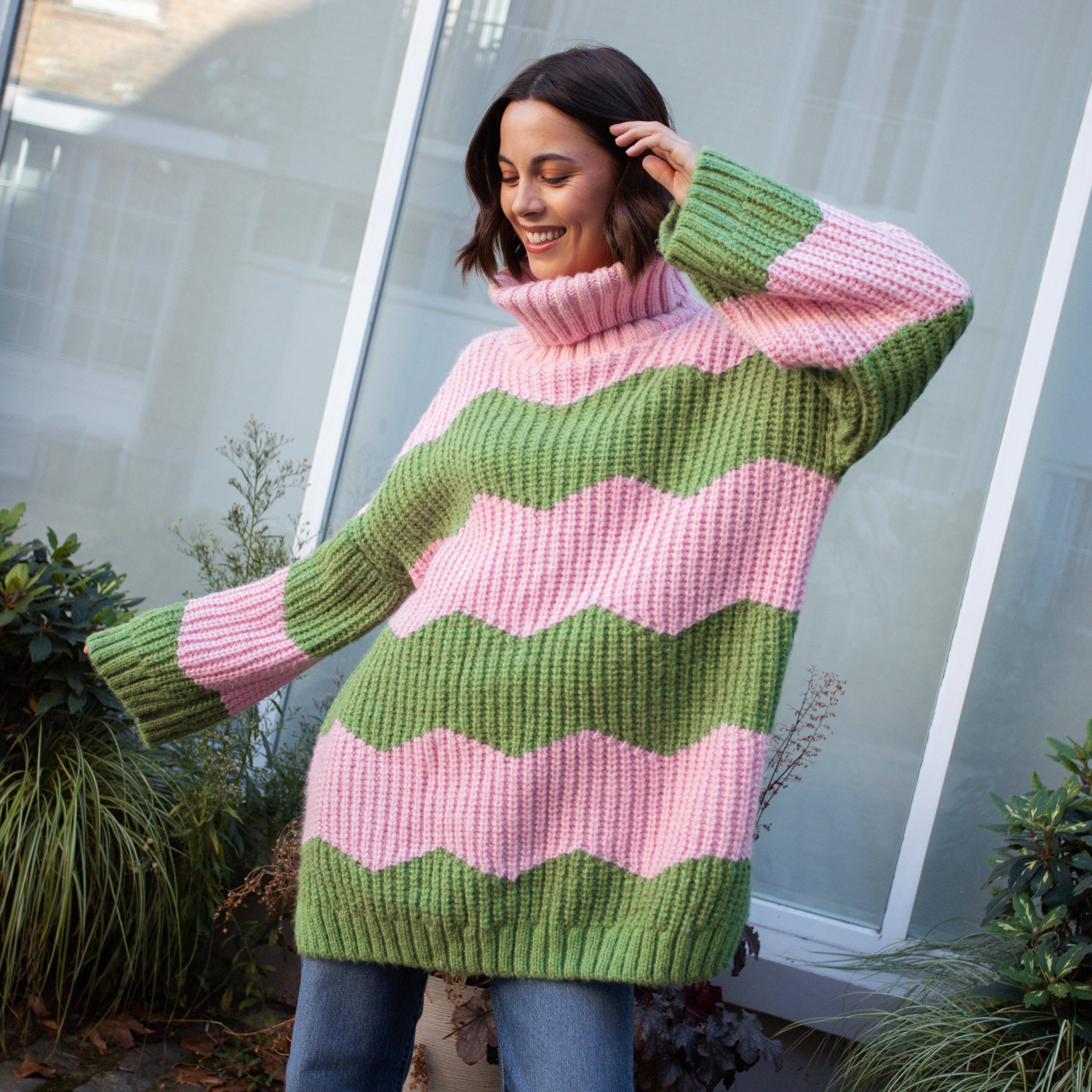 Cara & The Sky - Wholesale Dress - Women's - Nelly Chevron Roll Neck Knitted Jumper Dress - Pink9