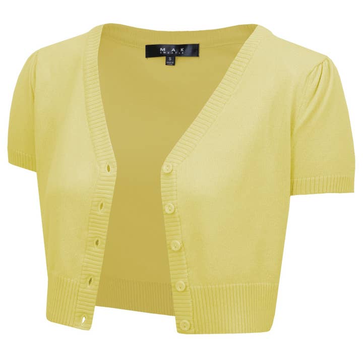 Mak - Wholesale Cardigan - Women's - Short Sleeve V-Neck Cropped Bolero Cardigan HB2137