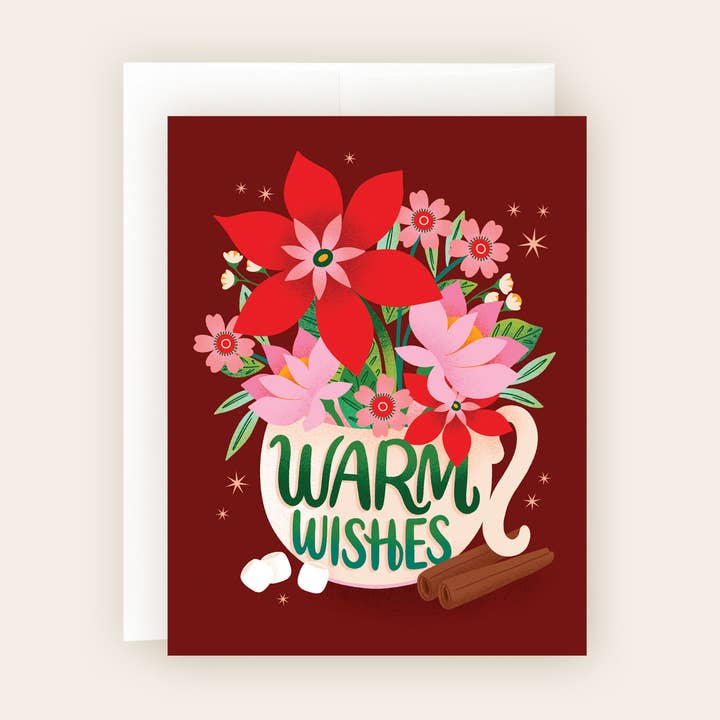 Warm Wishes Holiday Card Warm Cup with Flowers for wholesale by Molly Marie Pea