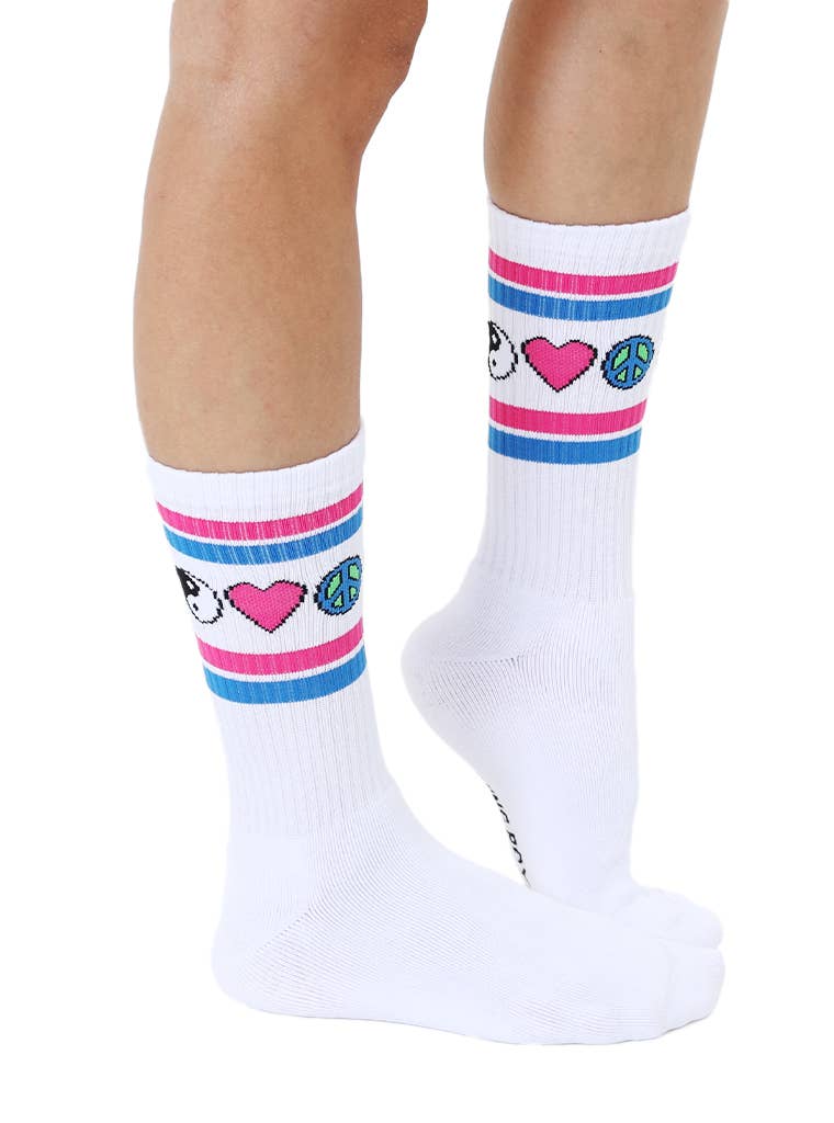 Living Royal - Wholesale Socks - Unisex - Classic Crew Socks w/ Ribbed Tubing - Iconic Symbols - White1