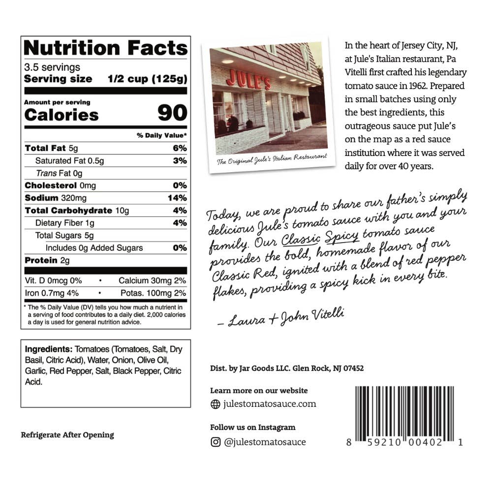 Jule&#x27;s Tomato Sauce - Wholesale Pasta Sauce - Classic Spicy Tomato Sauce1