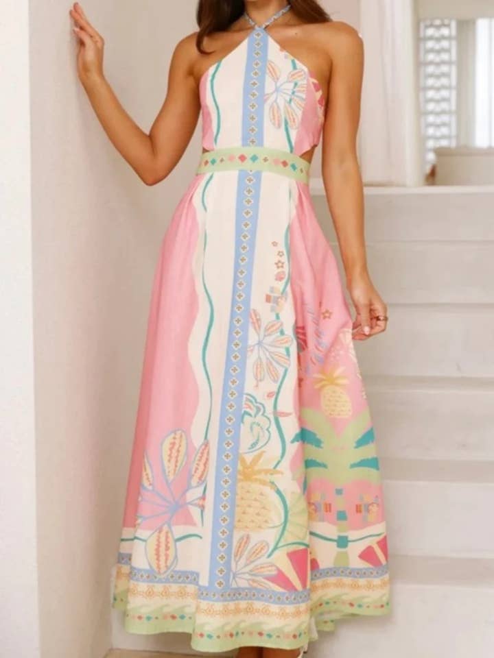 Ulivary - Wholesale Dress - Women's - Halter Neck Cutout Maxi Dress