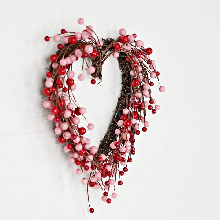 Impressive Enterprises, Inc. - Wholesale Wreath - 31240-12inWx14inL Twig Heart-Red and Pink Berry2