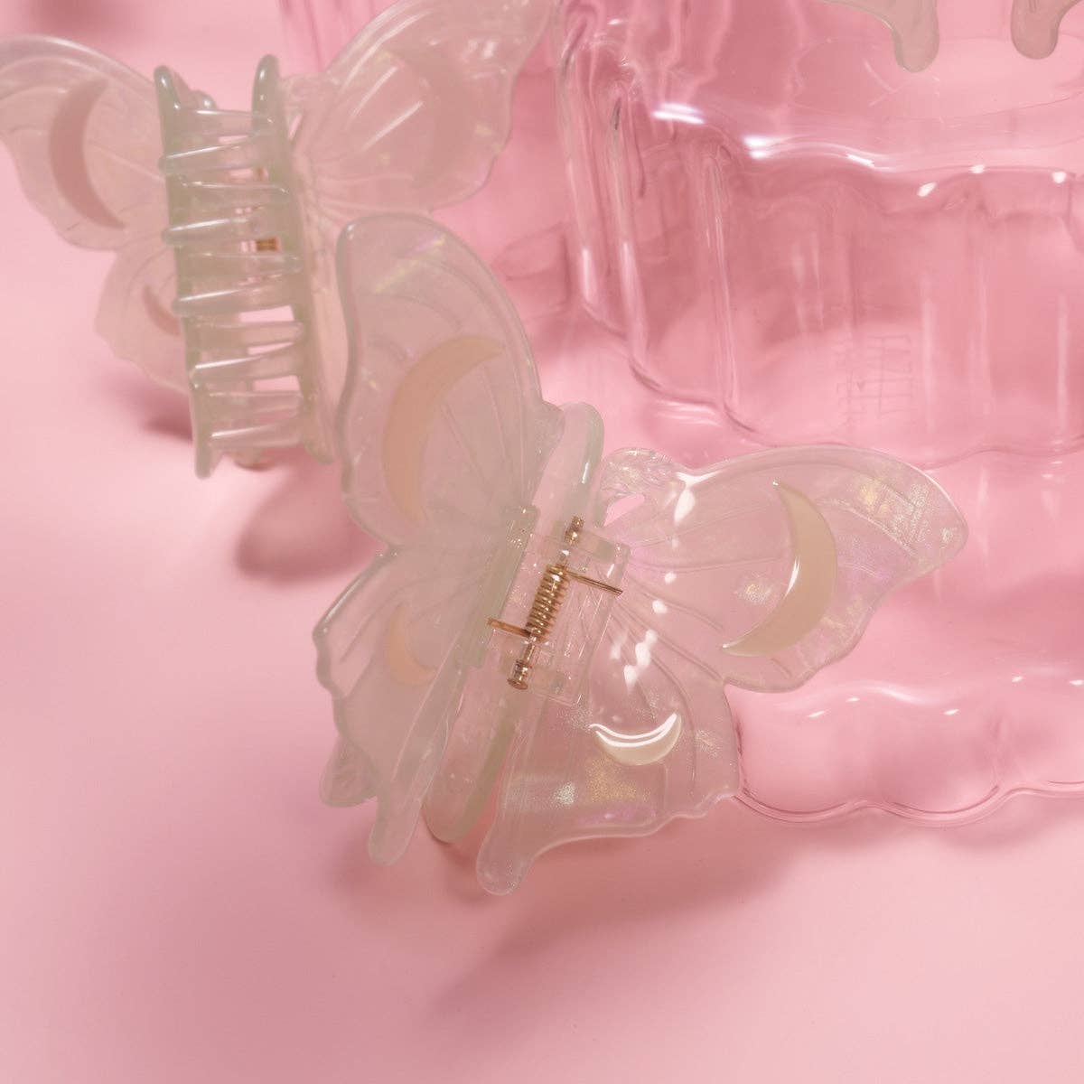 WINONA IRENE - Wholesale Hair Clip - Women's - Light Green Acetate Lunar Moth Hair Claw with Crescent Moons7