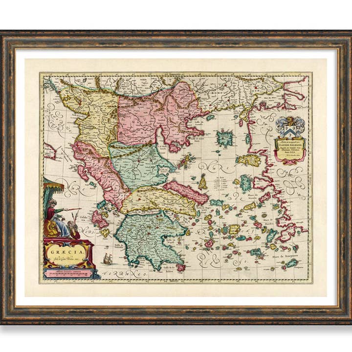 Kaart van Griekenland 1665 Vintage kleurrijke posterafdruk op mat papier Griekse eilandenkaart voor wholesale door Maps Vintage