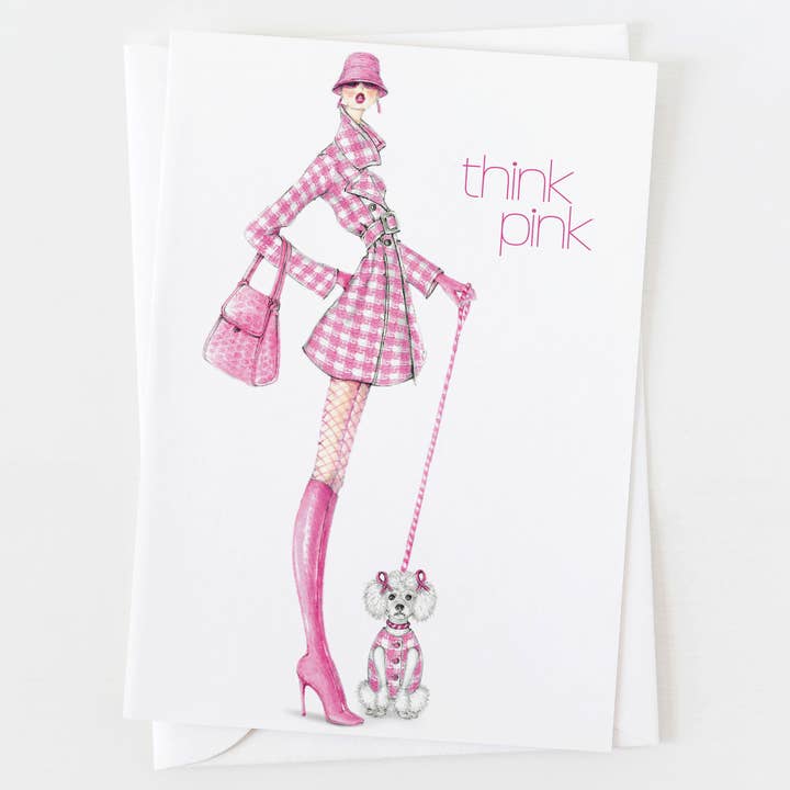 Think Pink Blank Greeting Card C_9053 for wholesale by Ann Scott Design