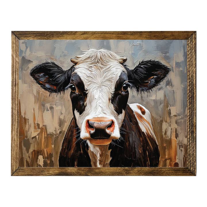 TIMBERLAND FRAME BROWN AND WHITE COW WITH RUSTIC BACKGROUND for wholesale by Jarmz Designs